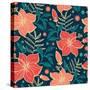 Vector Vibrant Tropical Hibiscus Flowers Seamless Pattern Background-Oksancia-Stretched Canvas