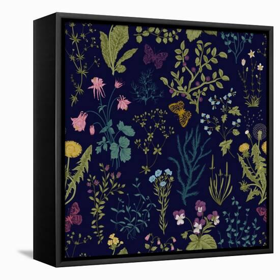 Vector Vintage Seamless Floral Pattern. Herbs and Wild Flowers. Botanical Illustration Engraving St-Olga Korneeva-Framed Stretched Canvas