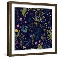 Vector Vintage Seamless Floral Pattern. Herbs and Wild Flowers. Botanical Illustration Engraving St-Olga Korneeva-Framed Art Print