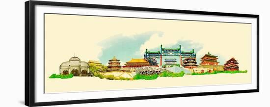 Vector Watercolor Beijing City Illustration-trentemoller-Framed Premium Giclee Print