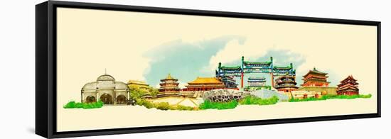 Vector Watercolor Beijing City Illustration-trentemoller-Framed Stretched Canvas