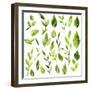 Vector Watercolor Green Leaves and Branches-cat_arch_angel-Framed Art Print