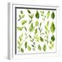 Vector Watercolor Green Leaves and Branches-cat_arch_angel-Framed Art Print