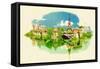 Vector Watercolor Illustration of Panoramic Paris-trentemoller-Framed Stretched Canvas