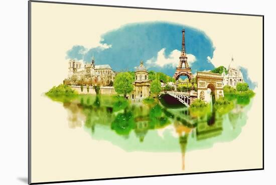 Vector Watercolor Illustration of Panoramic Paris-trentemoller-Mounted Art Print