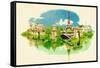 Vector Watercolor Illustration of Panoramic Paris-trentemoller-Framed Stretched Canvas