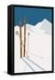 Vector Winter Themed Template with Wooden Old Fashioned Skis and Poles in the Snow with Snowy Mount-Mascha Tace-Framed Stretched Canvas