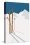 Vector Winter Themed Template with Wooden Old Fashioned Skis and Poles in the Snow with Snowy Mount-Mascha Tace-Stretched Canvas