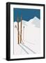 Vector Winter Themed Template with Wooden Old Fashioned Skis and Poles in the Snow with Snowy Mount-Mascha Tace-Framed Art Print