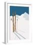 Vector Winter Themed Template with Wooden Old Fashioned Skis and Poles in the Snow with Snowy Mount-Mascha Tace-Framed Art Print