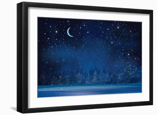 Vector Winter Wonderland Night Background.-rvika-Framed Art Print