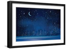 Vector Winter Wonderland Night Background.-rvika-Framed Art Print