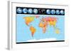 Vector World Map with Globes-PILart-Framed Art Print