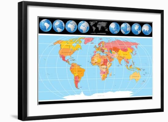 Vector World Map with Globes-PILart-Framed Art Print