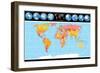 Vector World Map with Globes-PILart-Framed Art Print