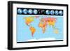 Vector World Map with Globes-PILart-Framed Art Print