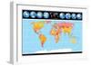 Vector World Map with Globes-PILart-Framed Art Print