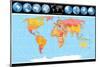 Vector World Map with Globes-PILart-Mounted Art Print