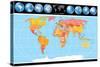 Vector World Map with Globes-PILart-Stretched Canvas