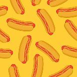 Hot Dog in Flat Style Seamless Pattern. Vector Illustration-VectorPlotnikoff-Stretched Canvas