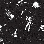 Space Seamless Pattern. Black and White Version.-VectorPot-Art Print