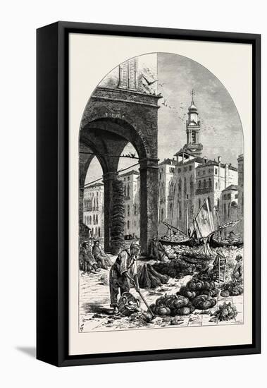 Vegetable Market on the Grand Canal, Near the Rialto, Venice, Italy, 19th Century-null-Framed Stretched Canvas