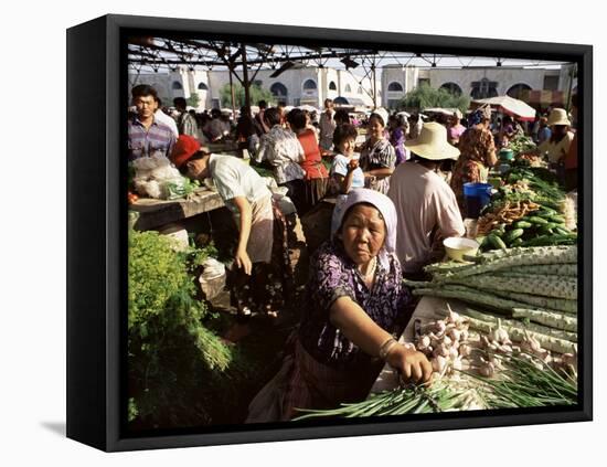 Vegetable Seller, Osh Bazaar, Bishkek, Kyrgyzstan, Central Asia-Upperhall-Framed Stretched Canvas