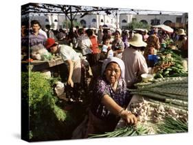 Vegetable Seller, Osh Bazaar, Bishkek, Kyrgyzstan, Central Asia-Upperhall-Stretched Canvas