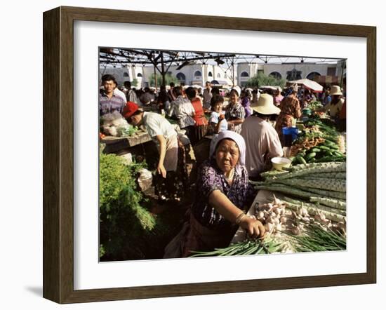 Vegetable Seller, Osh Bazaar, Bishkek, Kyrgyzstan, Central Asia-Upperhall-Framed Photographic Print