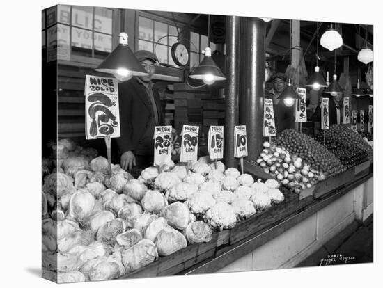 Vegetable Stands at Market, Pike Place, Seattle, 1926-Asahel Curtis-Stretched Canvas