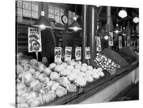 Vegetable Stands at Market, Pike Place, Seattle, 1926-Asahel Curtis-Stretched Canvas