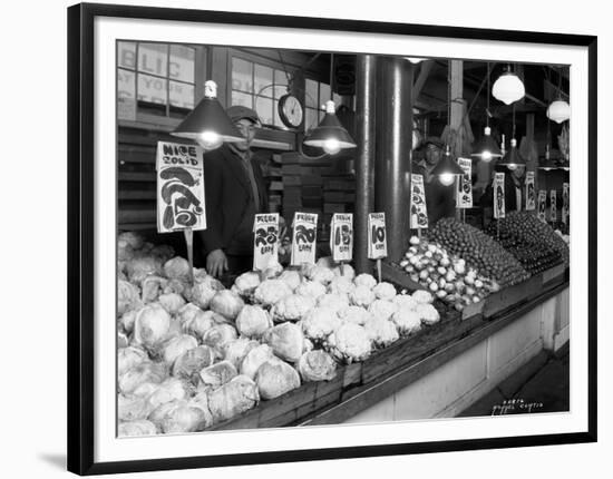 Vegetable Stands at Market, Pike Place, Seattle, 1926-Asahel Curtis-Framed Premium Giclee Print