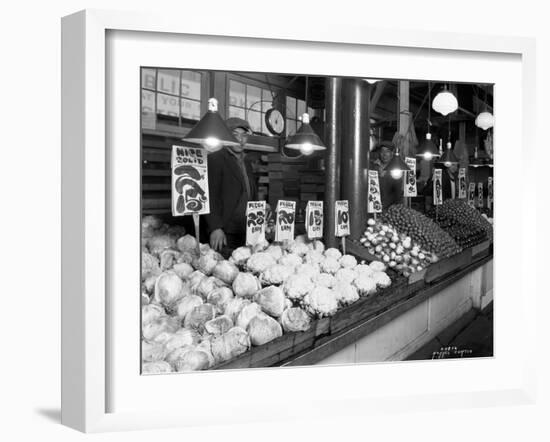 Vegetable Stands at Market, Pike Place, Seattle, 1926-Asahel Curtis-Framed Giclee Print