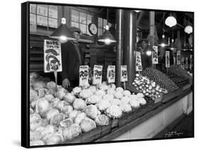 Vegetable Stands at Market, Pike Place, Seattle, 1926-Asahel Curtis-Framed Stretched Canvas