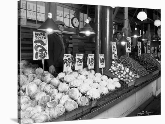 Vegetable Stands at Market, Pike Place, Seattle, 1926-Asahel Curtis-Stretched Canvas