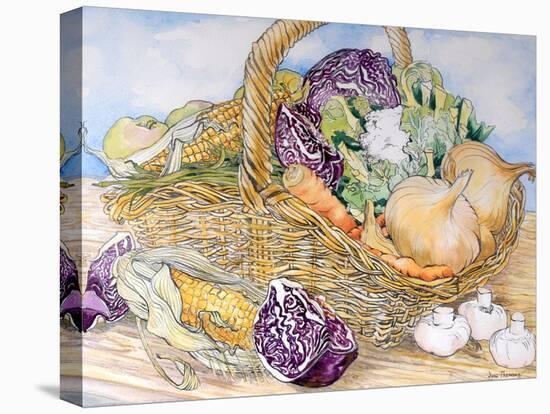 Vegetables in a Basket, 2012-Joan Thewsey-Stretched Canvas