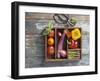 Vegetables in Wooden Crate-James Carrier-Framed Photographic Print