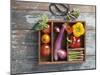 Vegetables in Wooden Crate-James Carrier-Mounted Photographic Print