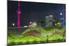 Vegetal Wall on the Bund and View over Pudong Financial District Skyline at Night, Shanghai, China-G & M Therin-Weise-Mounted Photographic Print