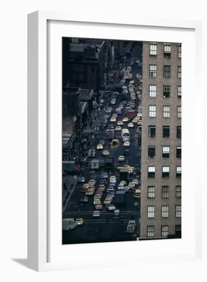 Vehicles on Manhattan's Sixth Avenue at 42nd Street in NYC in 1970s-null-Framed Photo