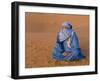 Veiled Tuareg Man Sitting Cross-Legged on the Sand, Erg Chebbi, Morocco-null-Framed Photographic Print