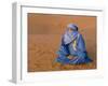 Veiled Tuareg Man Sitting Cross-Legged on the Sand, Erg Chebbi, Morocco-null-Framed Photographic Print