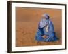 Veiled Tuareg Man Sitting Cross-Legged on the Sand, Erg Chebbi, Morocco-null-Framed Photographic Print