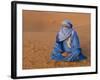 Veiled Tuareg Man Sitting Cross-Legged on the Sand, Erg Chebbi, Morocco-null-Framed Photographic Print