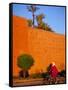 Veiled Woman Bicycling Below Red City Walls, Marrakech, Morocco-Merrill Images-Framed Stretched Canvas