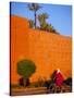 Veiled Woman Bicycling Below Red City Walls, Marrakech, Morocco-Merrill Images-Stretched Canvas