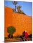 Veiled Woman Bicycling Below Red City Walls, Marrakech, Morocco-Merrill Images-Mounted Photographic Print