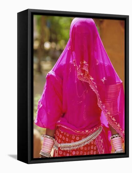 Veiled Woman, Jalor Region, Rajasthan, India-Bruno Morandi-Framed Stretched Canvas