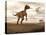 Velociraptor Dinosaur in Desert Landscape with Two Pteranodon Birds-null-Stretched Canvas