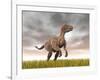 Velociraptor Dinosaur Standing in the Yellow Grass-null-Framed Art Print